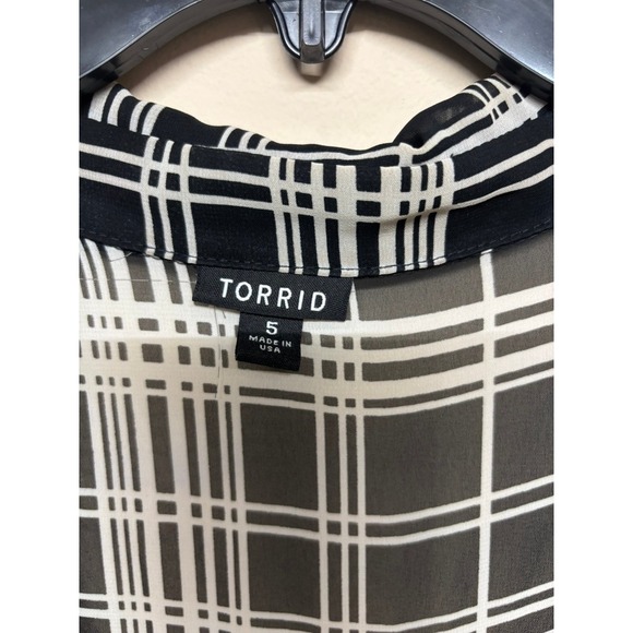 Torrid Plaid Shirt Dress Sheer Size 5 Black White Sleeveless Button Front Laye - Picture 2 of 5